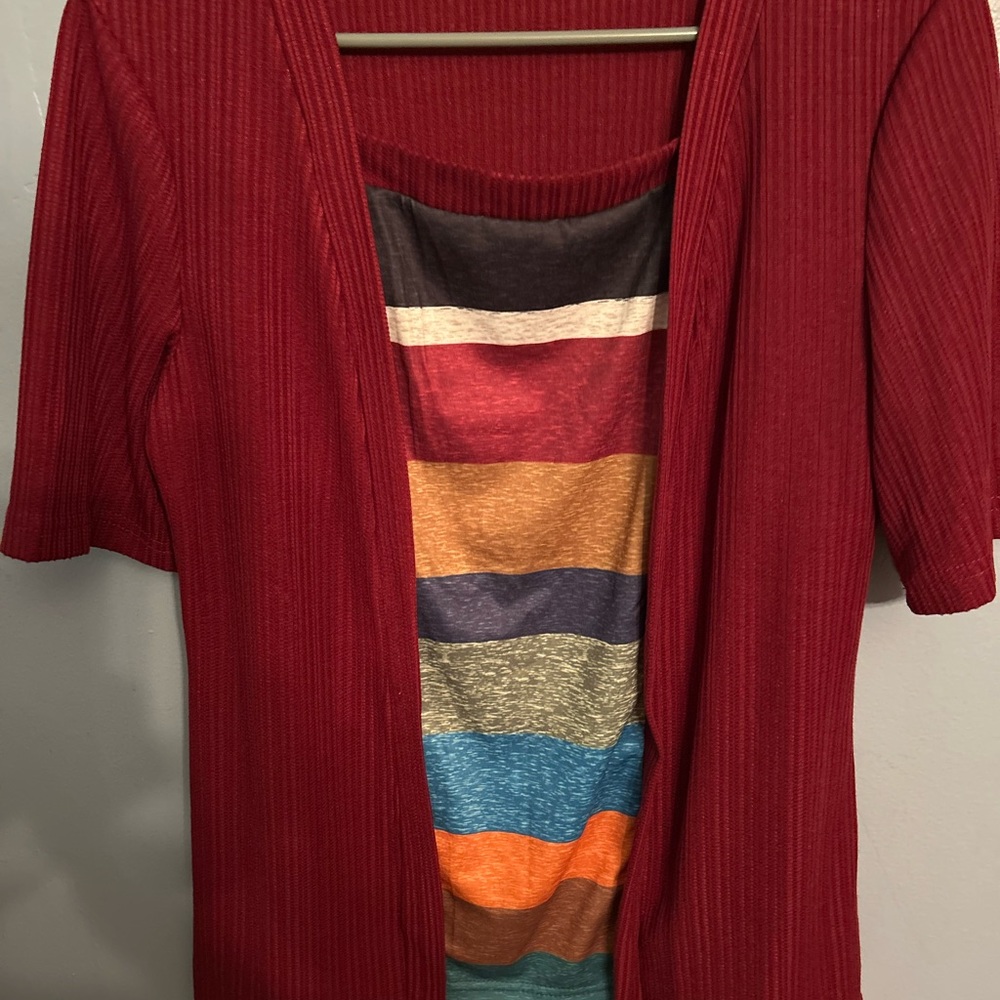 Red Knit Cardigan with 3/4 Sleeves